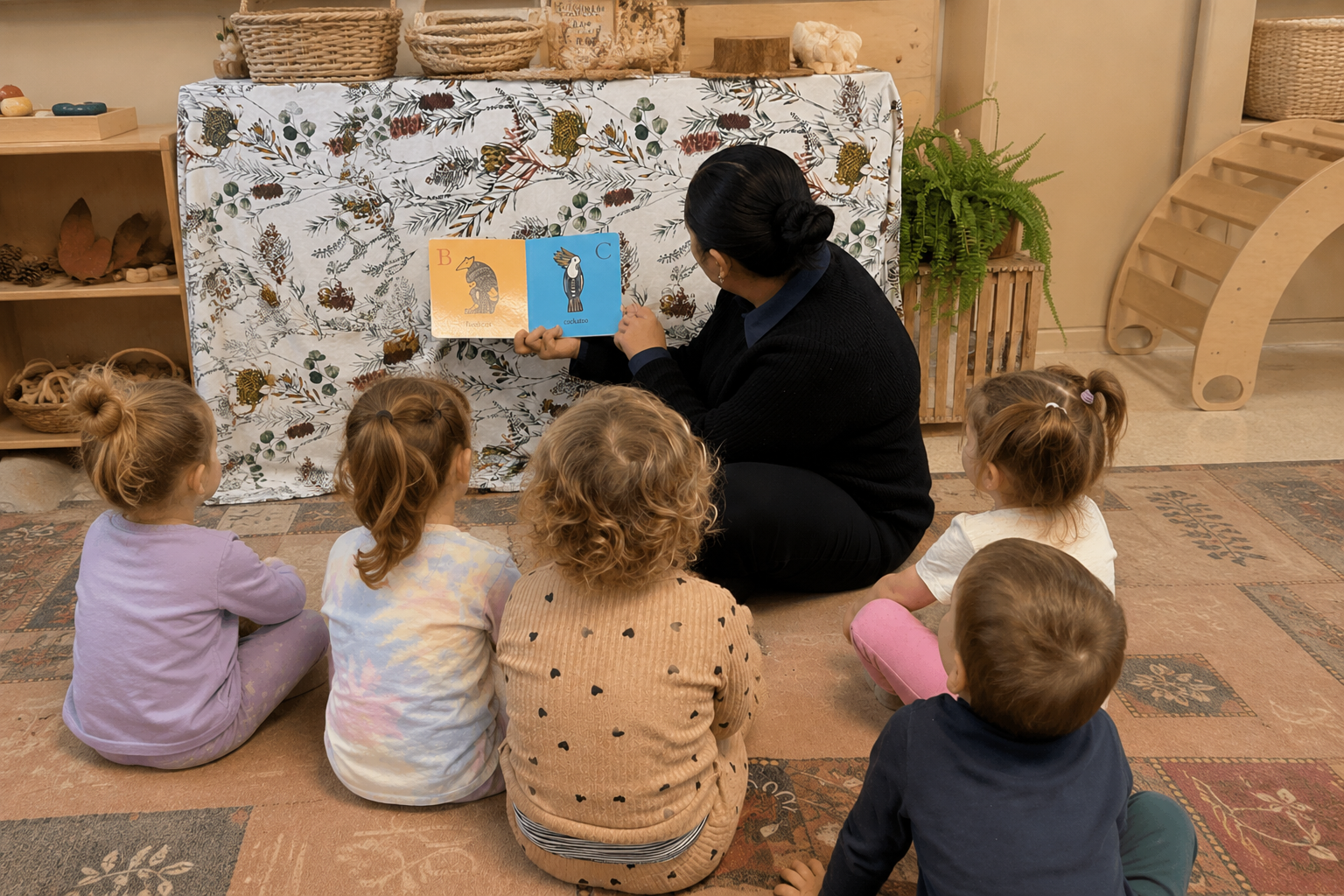 Lakeview educator engaging with children